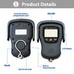 Commercial Grade Heavy Duty Digital 110lb/50kg Capacity Hanging Scale with Backlit and Measuring Tape for Luggage Fish Fishing with Handle and Hook