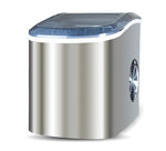 Stainless Steel Portable Ice Maker Compact Countertop with Panoramic View Window, Ice Cube Machine, Bullet Cubes in S/L Size 26 lb/24H for Home Office Party, Boat RV