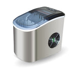 Stainless Steel Portable Ice Maker Compact Countertop with Panoramic View Window, Ice Cube Machine, Bullet Cubes in S/L Size 26 lb/24H for Home Office Party, Boat RV