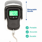 Commercial Grade Heavy Duty Digital 110lb/50kg Capacity Hanging Scale with Backlit and Measuring Tape for Luggage Fish Fishing with Handle and Hook