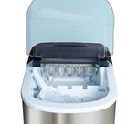 Stainless Steel Portable Ice Maker Compact Countertop with Panoramic View Window, Ice Cube Machine, Bullet Cubes in S/L Size 26 lb/24H for Home Office Party, Boat RV