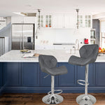 Tufted Modern Grey Swivel Bar Stool with Armrests, Height Adjustable Hydraulic PU Leather, for Pub Chair Kitchen Island Counter, with Footrest and Enlarged Metal Base