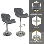 Tufted Modern Grey Swivel Bar Stool with Armrests, Height Adjustable Hydraulic PU Leather, for Pub Chair Kitchen Island Counter, with Footrest and Enlarged Metal Base
