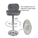 Tufted Modern Grey Swivel Bar Stool with Armrests, Height Adjustable Hydraulic PU Leather, for Pub Chair Kitchen Island Counter, with Footrest and Enlarged Metal Base