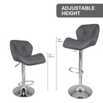 Tufted Modern Grey Swivel Bar Stool with Armrests, Height Adjustable Hydraulic PU Leather, for Pub Chair Kitchen Island Counter, with Footrest and Enlarged Metal Base