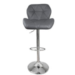 Tufted Modern Grey Swivel Bar Stool with Armrests, Height Adjustable Hydraulic PU Leather, for Pub Chair Kitchen Island Counter, with Footrest and Enlarged Metal Base