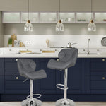 Tufted Modern Grey Swivel Bar Stool with Armrests, Height Adjustable Hydraulic PU Leather, for Pub Chair Kitchen Island Counter, with Footrest and Enlarged Metal Base