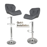 Tufted Modern Grey Swivel Bar Stool with Armrests, Height Adjustable Hydraulic PU Leather, for Pub Chair Kitchen Island Counter, with Footrest and Enlarged Metal Base