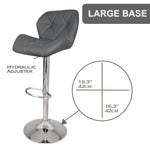 Tufted Modern Grey Swivel Bar Stool with Armrests, Height Adjustable Hydraulic PU Leather, for Pub Chair Kitchen Island Counter, with Footrest and Enlarged Metal Base
