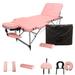 3-Section Aluminum 84 Inch Portable Massage Table Facial SPA Bed Tattoo with Carry Case, Face Cradle and Arm Rests, Home Therapist (Pink)
