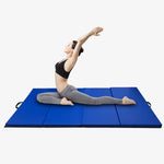 AJJ Living 4 Panel PU Leather Folding Gymnastics Gym Fitness Exercise Aerobics Mat with Handle, Tumbling Mats for Stretching Yoga Cheerleading Martial Arts ( Blue )