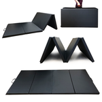 AJJ Living4 Panel PU Leather Folding Gymnastics Gym Fitness Exercise Aerobics Mat with Handle, Tumbling Mats for Stretching Yoga Cheerleading Martial Arts (Black )