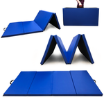 AJJ Living 4 Panel PU Leather Folding Gymnastics Gym Fitness Exercise Aerobics Mat with Handle, Tumbling Mats for Stretching Yoga Cheerleading Martial Arts ( Blue )