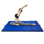 AJJ Living 4 Panel PU Leather Folding Gymnastics Gym Fitness Exercise Aerobics Mat with Handle, Tumbling Mats for Stretching Yoga Cheerleading Martial Arts ( Blue )