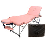 3-Section Aluminum 84 Inch Portable Massage Table Facial SPA Bed Tattoo with Carry Case, Face Cradle and Arm Rests, Home Therapist (Pink)