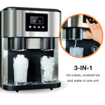 Crushed ice and ice cube maker with ice water function, Countertop Stainless Steel Ice Cube Machine, Two Ice Size