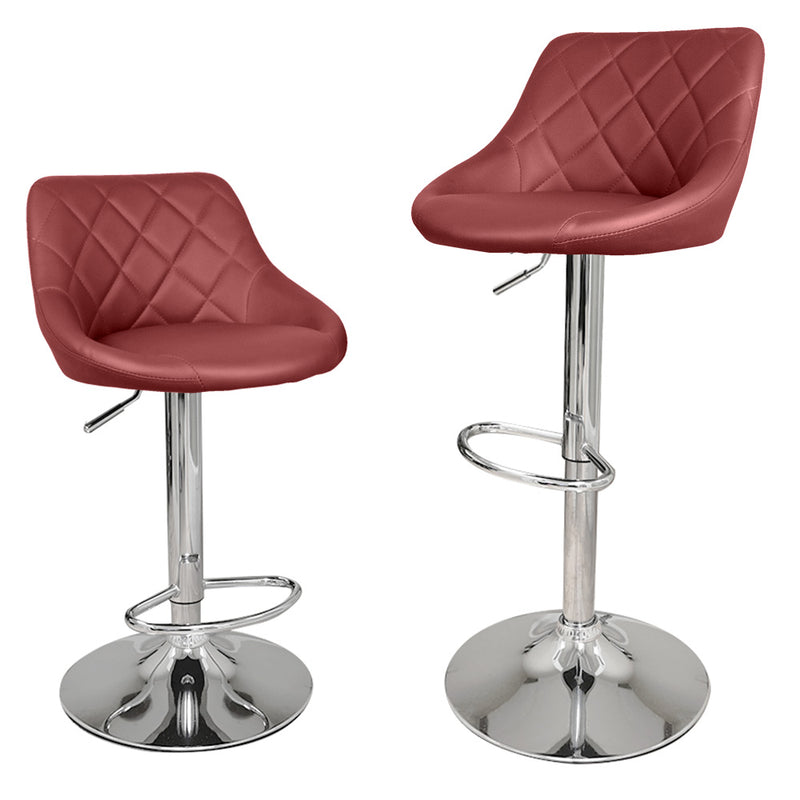 Modern Burgundy Red Set of 2 Height Adjustable Hydraulic PU Leather Bar Stool for Pub Chair Kitchen Island Counter, with Footrest and Enlarged Metal Base