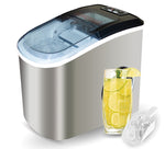 Stainless Steel Portable Ice Maker Compact Countertop with Panoramic View Window, Ice Cube Machine, Bullet Cubes in S/L Size 26 lb/24H for Home Office Party, Boat RV
