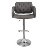 Tufted Modern Grey Swivel Bar Stool with Armrests, Height Adjustable Hydraulic PU Leather, for Pub Chair Kitchen Island Counter, with Footrest and Enlarged Metal Base
