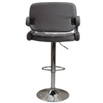 Tufted Modern Grey Swivel Bar Stool with Armrests, Height Adjustable Hydraulic PU Leather, for Pub Chair Kitchen Island Counter, with Footrest and Enlarged Metal Base