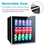 60 Can Beverage Refrigerator Cooler - Mini Fridge with Reversible Clear Front Glass Door for Beer Soda or Wine Drink Machine for Home, Office or Bar, 1.6cu.ft
