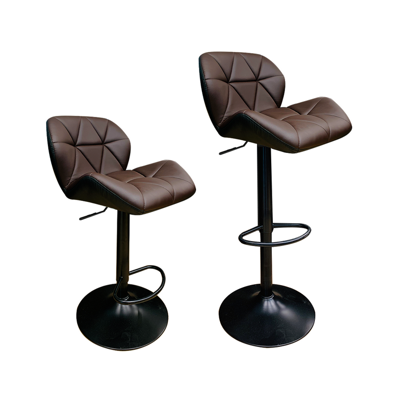 Set of 2 Height Adjustable Hydraulic PU Leather Bar Stool for Pub Chair Kitchen Island Counter, with Footrest and Enlarged Metal Base (Brown)