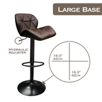 Set of 2 Height Adjustable Hydraulic PU Leather Bar Stool for Pub Chair Kitchen Island Counter, with Footrest and Enlarged Metal Base (Brown)