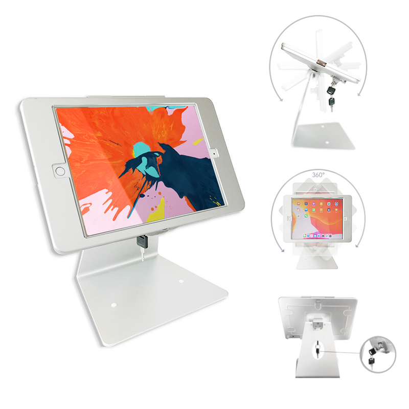 Desktop Anti-Theft POS Stand Holder Enclosure with Lock Compatible with iPad 10.2" (Silver Desktop)