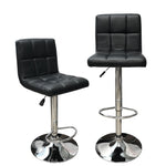 Set of 2 Hexagrid Swivel PU Leather Height Adjustable Hydraulic Bar Stool Pub Chair Kitchen Island Counter, with Backrest (Black)