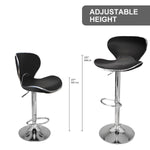 Set of 2 Modern Height Adjustable Hydraulic PU Leather Curved Bar Stool Pub Chair Kitchen Island Counter, with Backrest (Black)