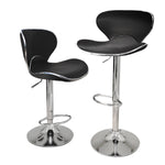 Set of 2 Modern Height Adjustable Hydraulic PU Leather Curved Bar Stool Pub Chair Kitchen Island Counter, with Backrest (Black)