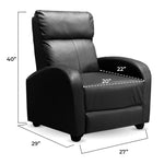 Manual Push Back Recliner Lounge Chair Couch Sofa - PU Leather for Home Theater Seating, Living Space, Office