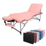 3-Section Aluminum 84 Inch Portable Massage Table Facial SPA Bed Tattoo with Carry Case, Face Cradle and Arm Rests, Home Therapist （Pink)